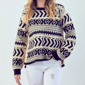 & merci boutique tribal ethnic print knit crew neck sweater sz  relaxed L 12/14